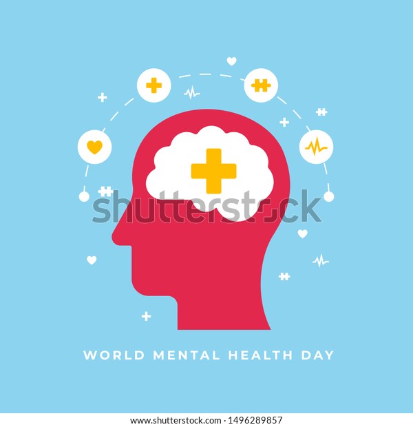 World mental health day poster background design. Human head with brain