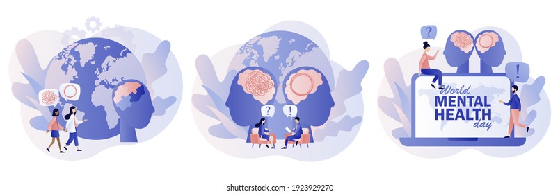 World mental health day. Psychology without borders. Psychotherapy practice, psychological help, psychologist service, psychologist online. Modern flat cartoon style. Vector illustration