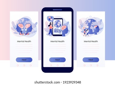 World mental health day. Psychology without borders. Psychotherapy practice, psychologist online. Screen template for mobile smart phone. Modern flat cartoon style. Vector illustration 