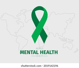 World Mental Health Day Ribbon World Map Vector