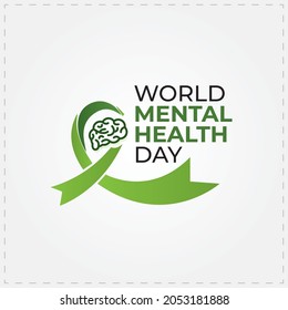 World Mental Health Day, ribbon and mental icon design