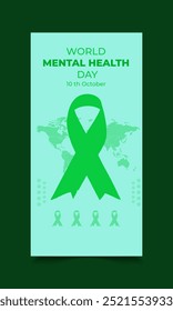 World Mental Health Day Roll Up Banner Design, 10th October, Green Ribbon, 