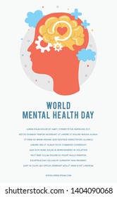 World Mental Health Day. Silhouette of a man's head with brain, gear, love 
