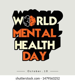 World Mental Health Day Typography text with Brain Concept design 