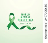 World Mental Health Day vector design template good for celebration usage. World Mental Health Day design. Green ribbon design. flat design. eps 10