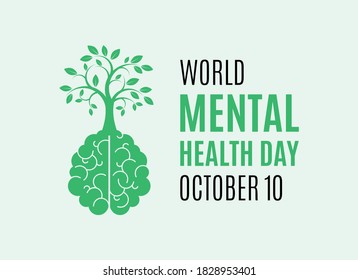 Vector del Día Mundial de la Salud Mental. El cerebro humano con un vector de árbol. Vector de icono de salud mental. Un árbol verde que crece a partir del vector cerebral humano. Afiche del Día de la Salud Mental, 10 de octubre. Día importante