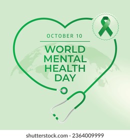 World Mental Health Day vector design template good for celebration usage. green ribbon vector design. flat ribbon design. flat design. vector eps 10.