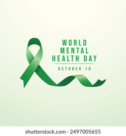 World Mental Health Day vector design template good for celebration usage. World Mental Health Day design. Green ribbon design. flat design. eps 10