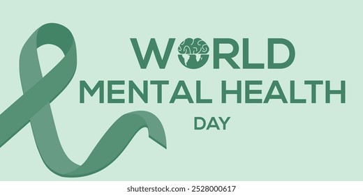 World Mental Health Day vector design template good for celebration usage. World Mental Health Day design. Green ribbon design. flat design. eps 10
