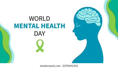 World mental health day web banner. Human head silhouette, healthy brain. Vector Background. Flat design illustrations.