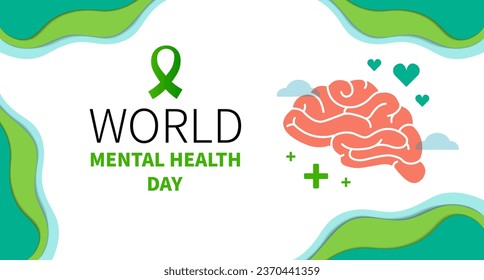 World mental health day web banner. Brain and abstract elements. Vector illustration. Suitable for Poster, Banners, campaign and greeting card. Mental health Background. Flat design.