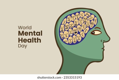 Día Mundial de la Salud Mental, Wellness, emociones, sentimientos, mente, saludable, Medicina, psicología, ilustración vectorial, 10 de octubre, Día de la Psicología, Crecimiento Mental, Concienciación sobre la Salud Mental, Enfermedades mentales