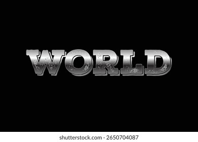 WORLD in Metallic Silver on Black