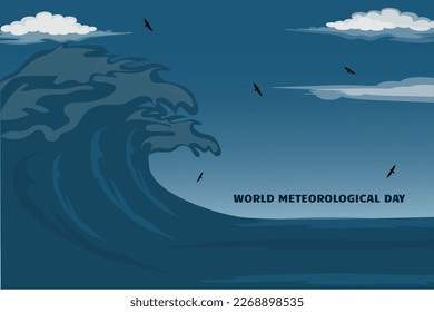 world meteorlogical day concept. the ocean with high wave. illustration vector