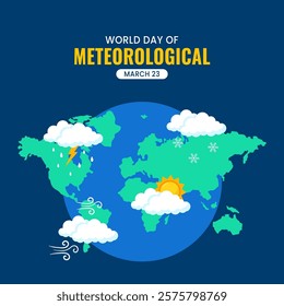 World Meteorological Day Flat Cartoon Style Template with Hand-Drawn Elements Illustration