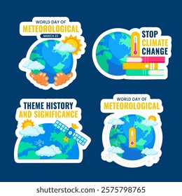 World Meteorological Day Label Template with Flat Cartoon Hand-Drawn Design