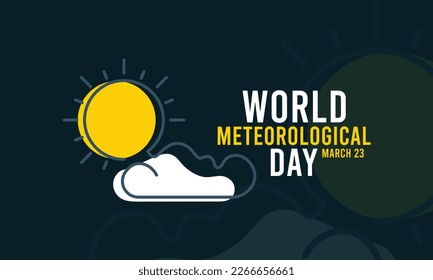 World Meteorological Day. March 23. Sun and cloud icon. Line. Outline. Silhouette. Poster, banner, card, background. Eps 10.