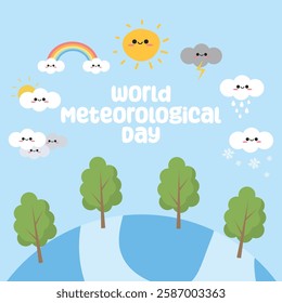 World Meteorological Day vector design for celebration. Suitable for background, template, social media, poster, flyer design, flat illustration, banner,  etc 
