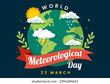 World Meteorological Day Vector Illustration on 23 March with Earth Map, Meteorology Science and Researching Weather in Flat Cartoon Background