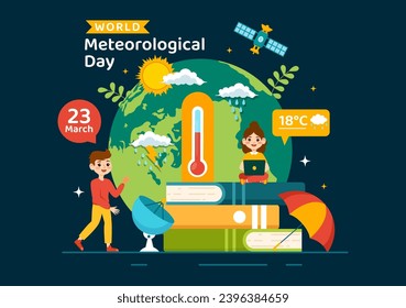 World Meteorological Day Vector Illustration on 23 March with Earth Map, Meteorology Science and Researching Weather in Flat Kids Cartoon Background