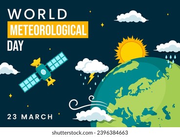 World Meteorological Day Vector Illustration on 23 March with Earth Map, Meteorology Science and Researching Weather in Flat Cartoon Background