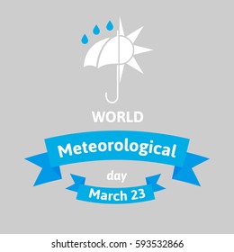 World Meteorological Day. Vector illustration greeting card with umbrella and sun. Flat style design on gray