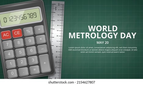 World metrology day background with realistic calculator and ruler on a cutting mat