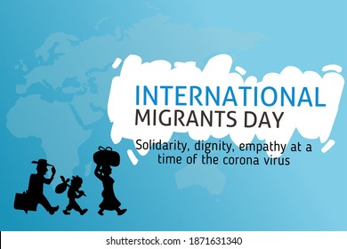 World migrants day anniversary vector illustration, with blue sky background and tagline, simple but meaningful design, great for banners, covers and templates