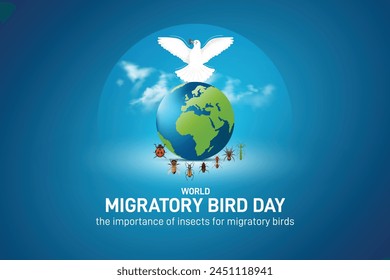 World Migratory Bird Day. World Migratory Bird Day creative concept, template, banner, poster, social media post, greetings card, festoon, flyer etc. Protect Insects, Protect Birds.