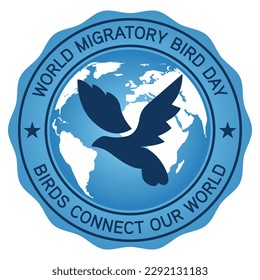 world migratory bird day design badge, seal, stamp, logo, label, tag, banner, logo with world vector and birds icons vector illustration, design elements