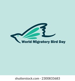 World Migratory Bird Day bird logo and text with blue pastel background greeting card