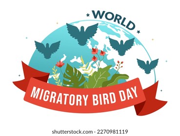 World Migratory Bird Day on May 8 Illustration with Birds Migrations Groups in Flat Cartoon Hand Drawn for Landing Page Templates
