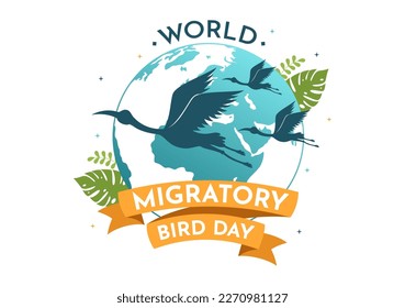 World Migratory Bird Day on May 8 Illustration with Birds Migrations Groups in Flat Cartoon Hand Drawn for Landing Page Templates