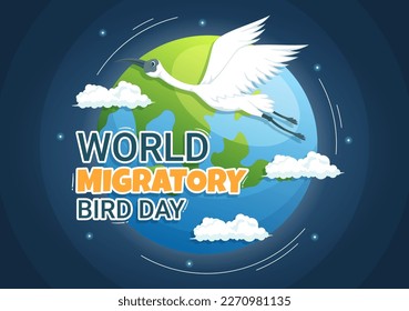 World Migratory Bird Day on May 8 Illustration with Birds Migrations Groups in Flat Cartoon Hand Drawn for Landing Page Templates