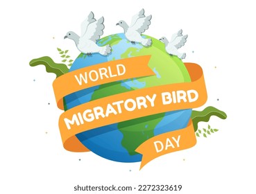 World Migratory Bird Day on May 8 Illustration with Birds Migrations Groups in Flat Cartoon Hand Drawn for Landing Page Templates