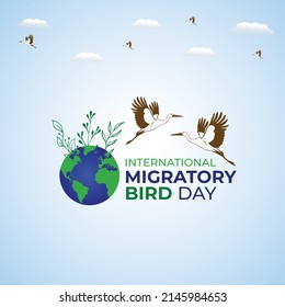 Día Mundial de las Aves Migratorias. Plantilla para fondo, banner, tarjeta, afiche. ilustración vectorial.