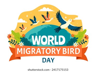 World Migratory Bird Day Vector Illustration with Birds Migrations Groups and Their Habitats for Living Aquatic Ecosystems in Flat Cartoon Background