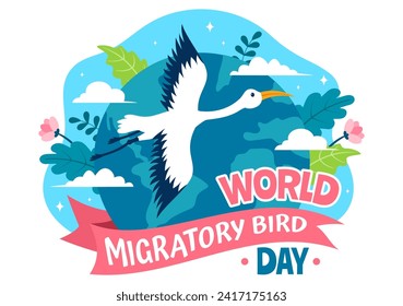 World Migratory Bird Day Vector Illustration with Birds Migrations Groups and Their Habitats for Living Aquatic Ecosystems in Flat Cartoon Background