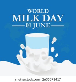 World Milk Day 1 June milk glass vector poster. World Milk Day logo icon design, vector illustration. World Milk Day Vector Illustration.