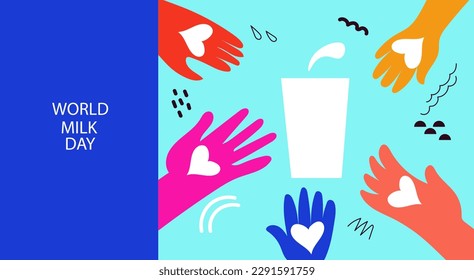 Diseño de fondo del Día Mundial de la Leche celebrando el afiche ilustración moderna del vector plano