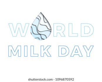 world milk day banner design layout with text and papercut colorful drop of milk. vector illustration for greeting cards, posters, flyers, invitations, brochures
