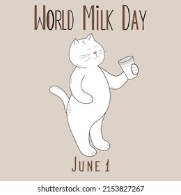world milk day with cartoon cat. June 1. Holiday concept. Template for poster, card, calendar