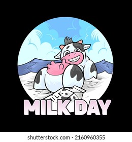 World milk day celebration cow packaging Illustration Premium vector