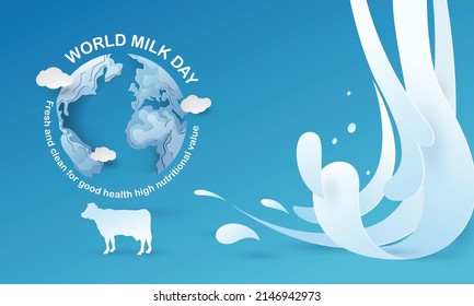 World milk day, concept for product of dairy milk with paper cut style, vector illustration and design.