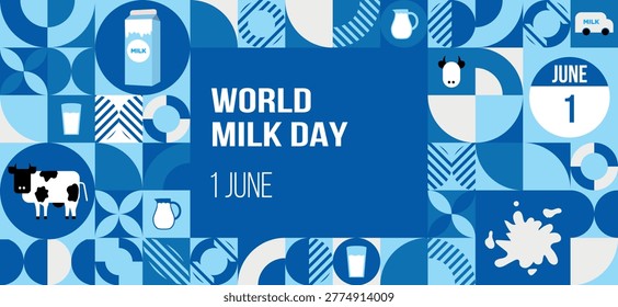 World Milk Day Creative pattern Background with Milk Splash, Dairy Products Illustration. 1st of June.