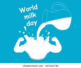 World milk day. Milk cup splash and strong. Vector illustration EPS 10. 