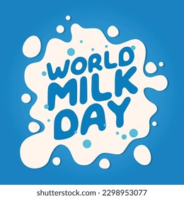 plantilla de diseño del día mundial de la leche para celebración. ilustración vectorial del día mundial de la leche con salpicadura de leche y vidrio de leche. ilustración plana. diseño vectorial de salpicadura.