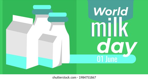 Diseño vectorial del Día Mundial de la Leche - Banner horizontal del saludo del Día Mundial de la Leche 