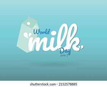 Ilustración de diseño plano del Día Mundial de la Leche aislada en fondo de gradiente azul con espacio de copia, vector eps 10