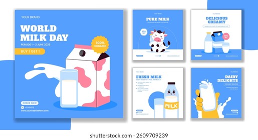 World Milk Day Flat Illustration for Social Media with Fresh Milk and Hand-Drawn Elements